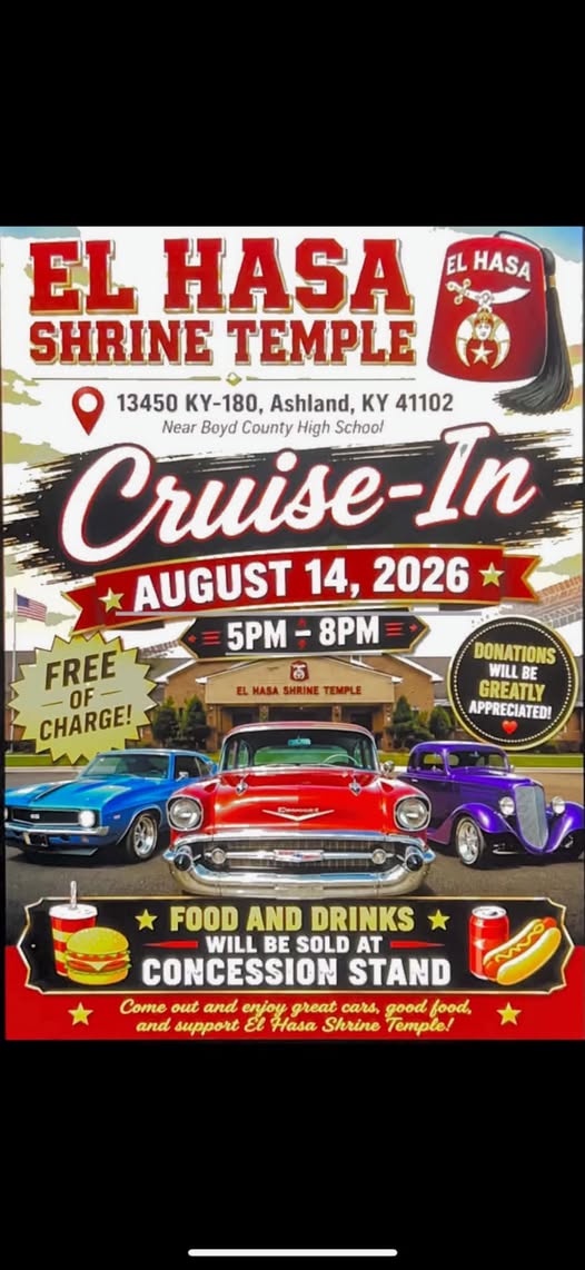El Hasa Shrine Temple Cruise-In event at El Hasa Shrine Temple in Ashland, KY on August 14, 2026