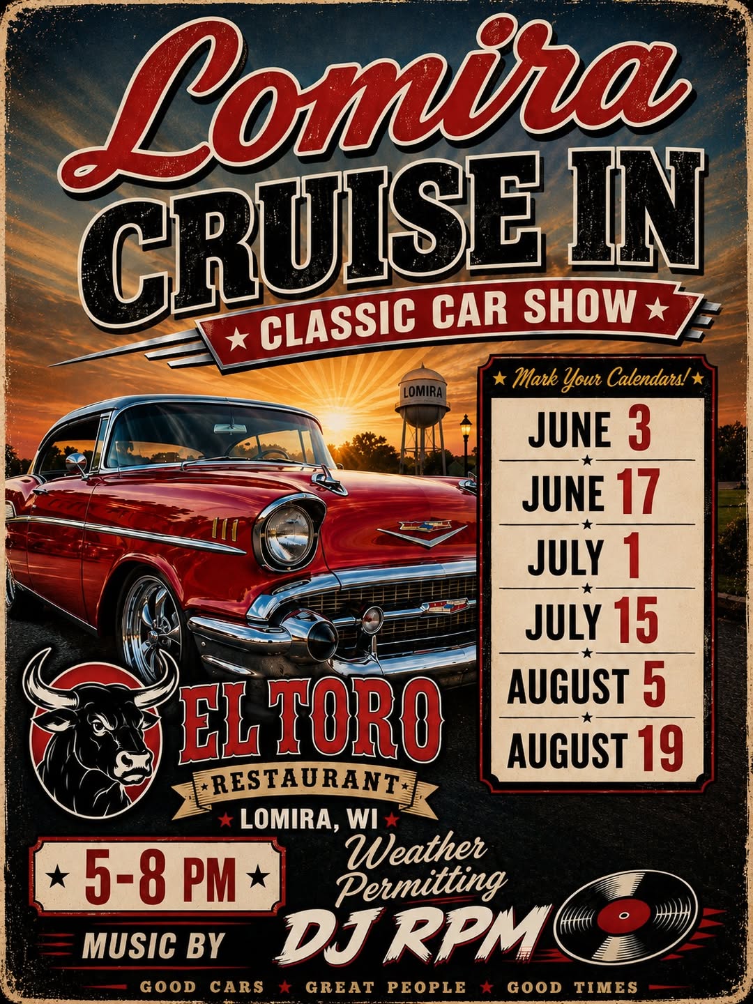 El Toro Restaurant Lomira Cruise in Classic Car Show event at El Toro Restaurant in Lomira, WI on July 15, 2026