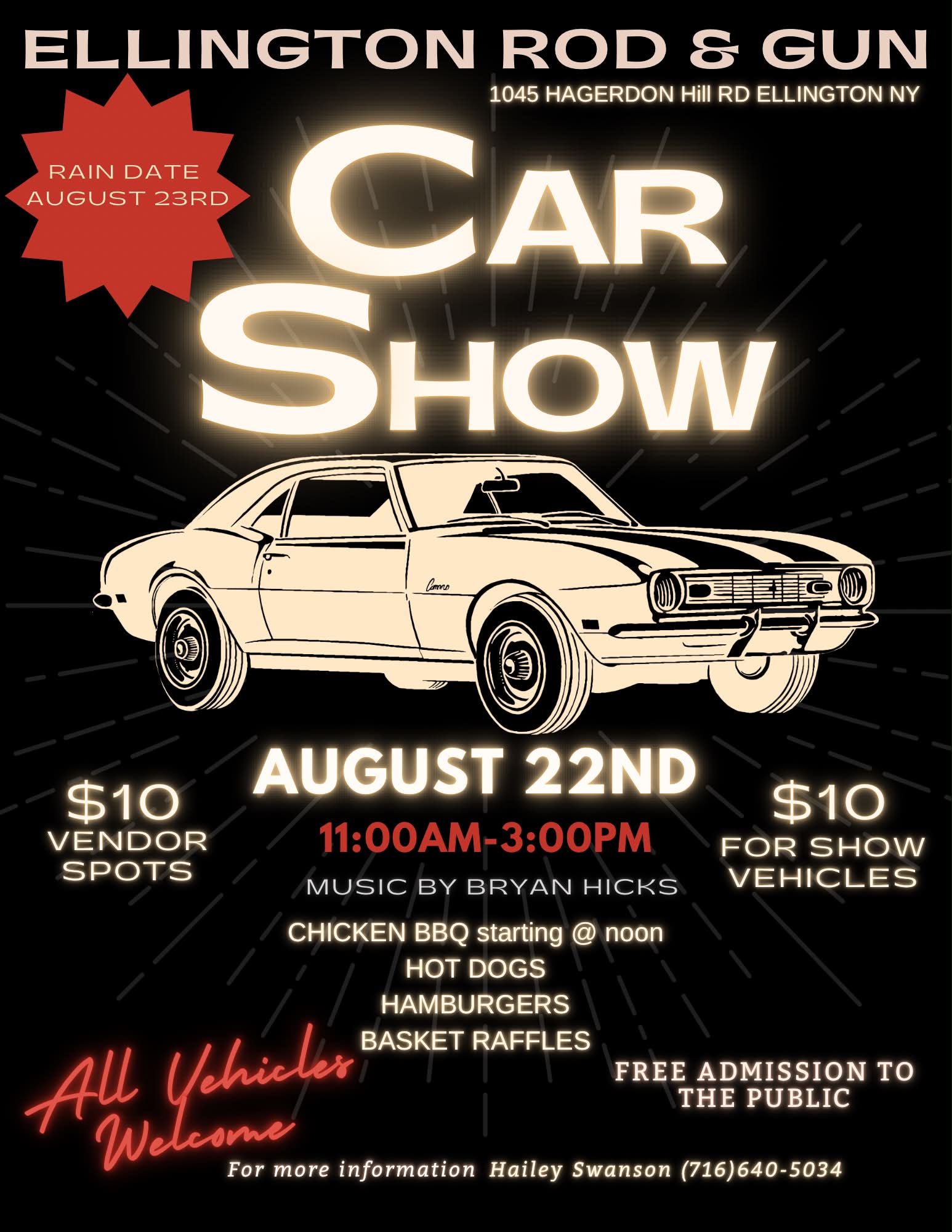 Ellington Rod & Gun Car Show event at Ellington Rod & Gun in Ellington, NY on August 22, 2026