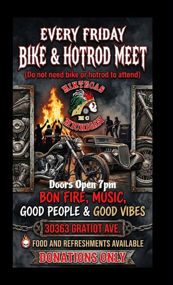 Every Friday Bike & Hotrod Meet event at 30363 Gratiot Ave in Roseville, MI on July 10, 2026