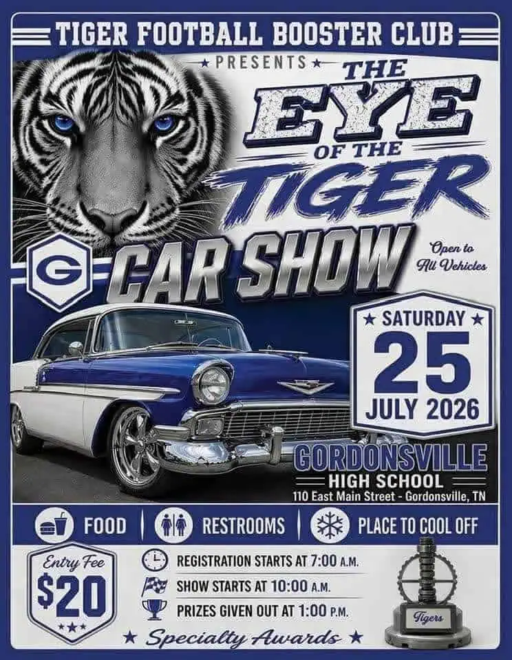 Eye of the Tiger Car Show event at Gordonsville High School in Gordonsville, TN on July 25, 2026