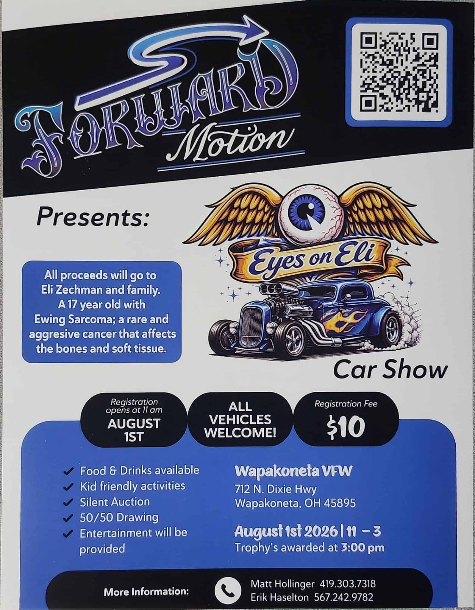 Eyes on Eli Car Show event at Wapakoneta VFW in Wapakoneta, OH on August 1, 2026