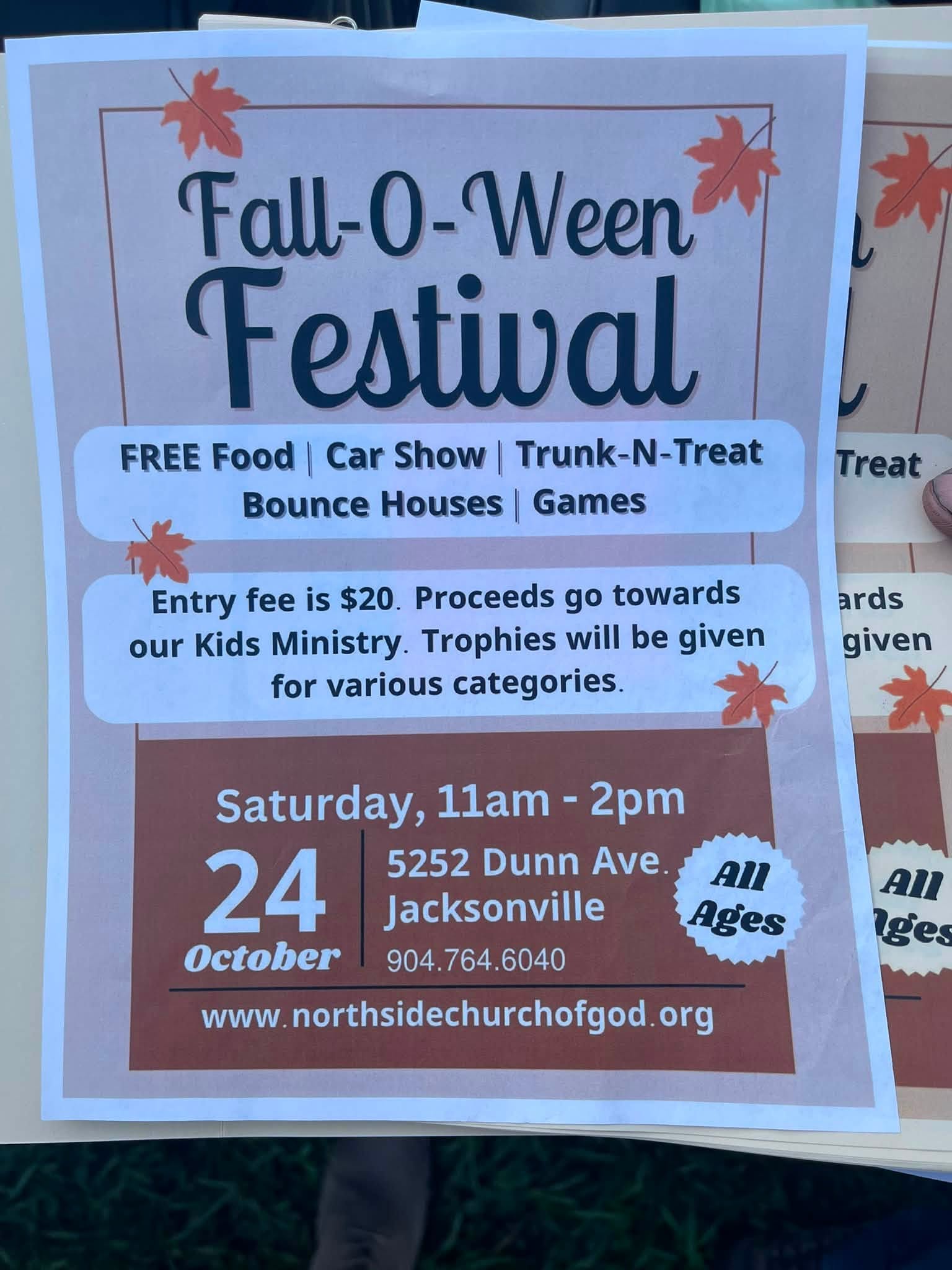 Fall-O-Ween Festival Car Show event at Northside Church of God in Jacksonville, FL on October 24, 2026