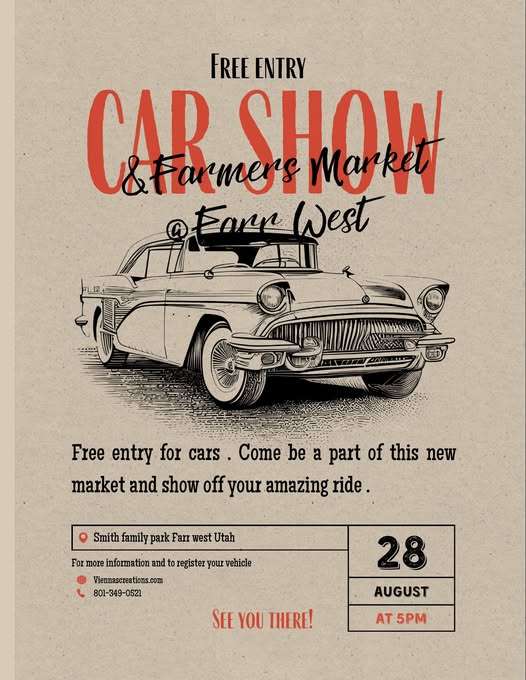 Farr West Farmers Market Car Show event at Smith Family Park in Farr West, UT on August 28, 2026