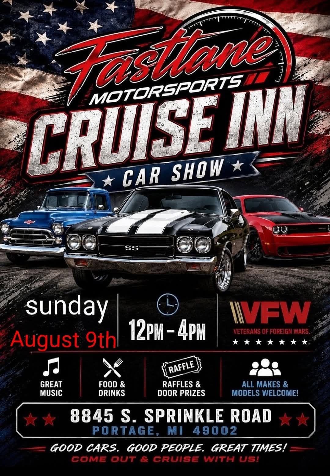 Fastlane Motorsports Cruise Inn Car Show event at Fastlane Motorsports in Portage, MI on August 9, 2026