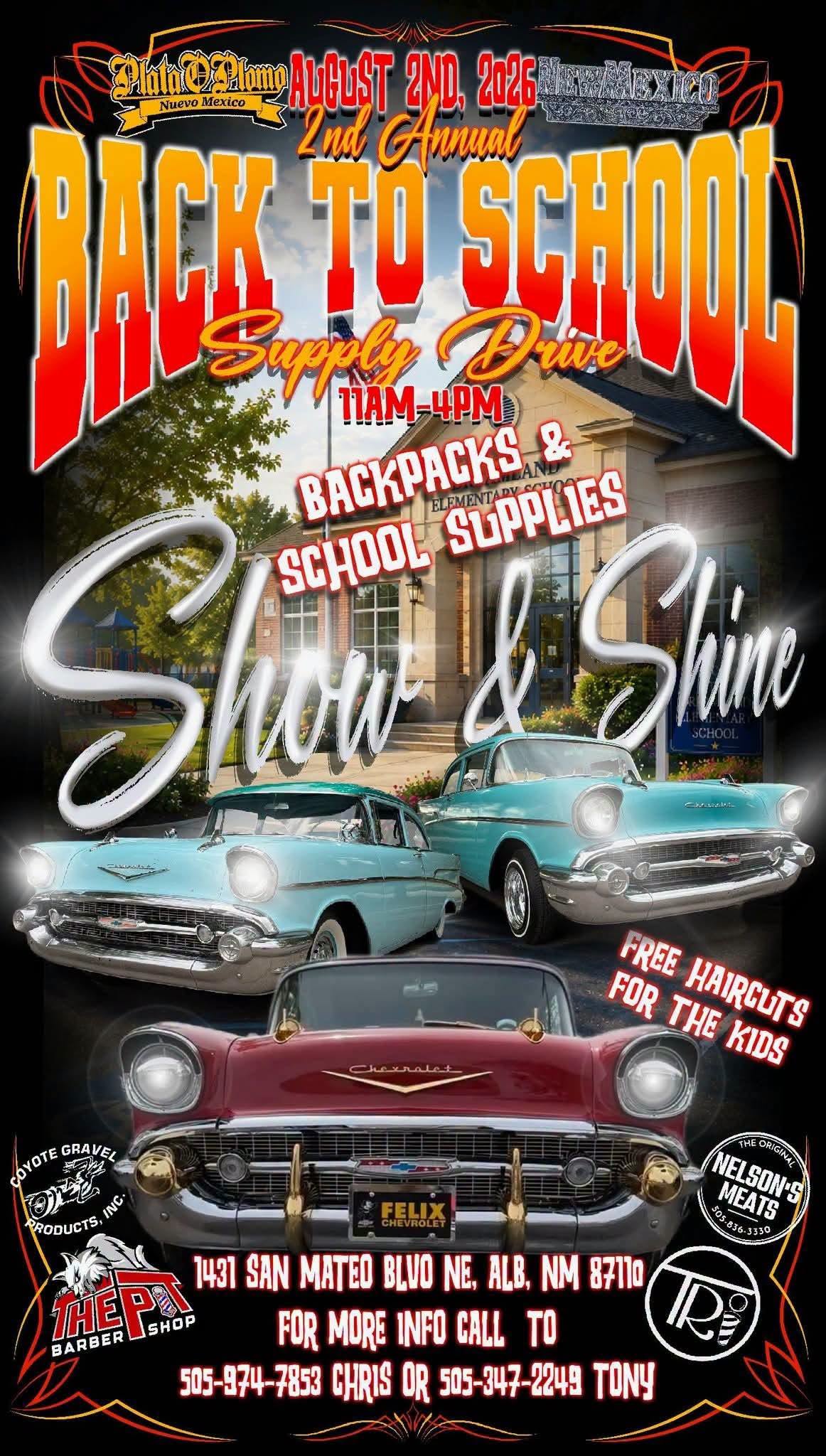 Felix Chevrolet 2nd Annual Back to School Supply Drive Car Show event at Felix Chevrolet in Albuquerque, NM on August 2, 2026