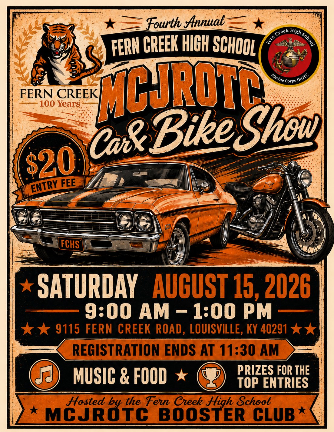 Fern Creek High School MCJROTC Fourth Annual Car Bike Show event at Fern Creek High School in Louisville, KY on August 15, 2026