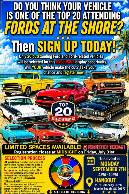 Fords at the Shore event at The Hangout in Myrtle Beach, SC on September 7, 2026