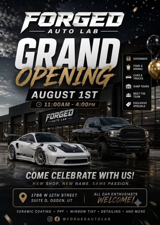 Forged Auto Lab Grand Opening event at Forged Auto Lab in Ogden, UT on August 1, 2026