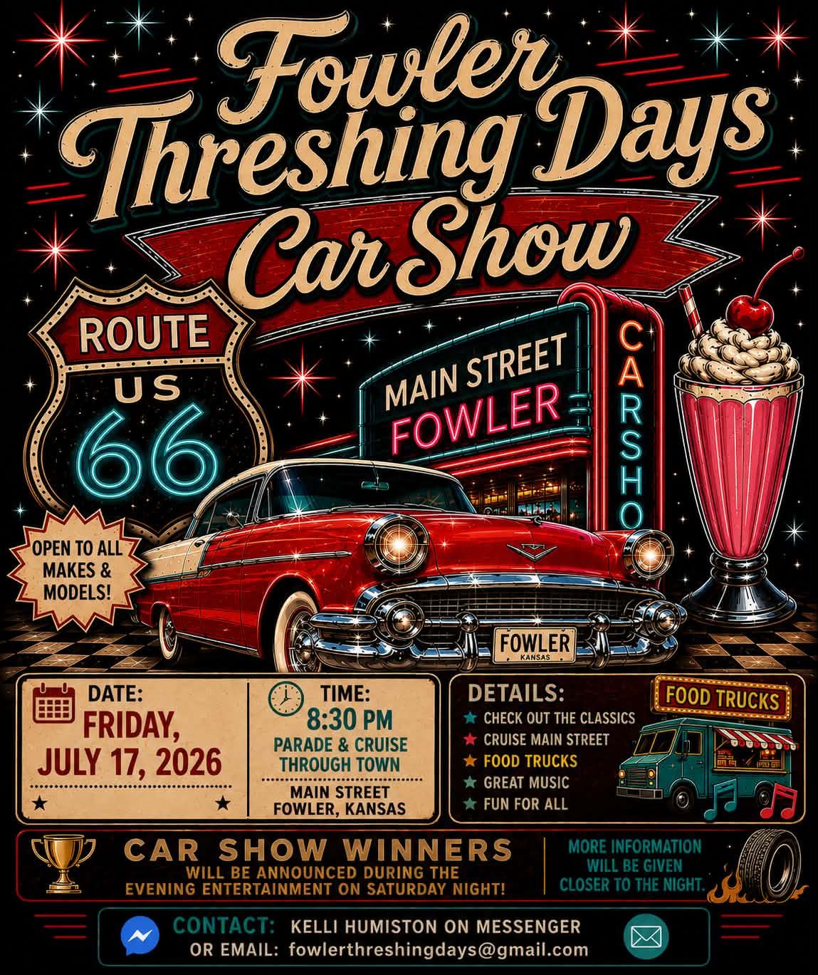 Fowler Threshing Days Car Show event at Main Street in Fowler, KS on July 17, 2026