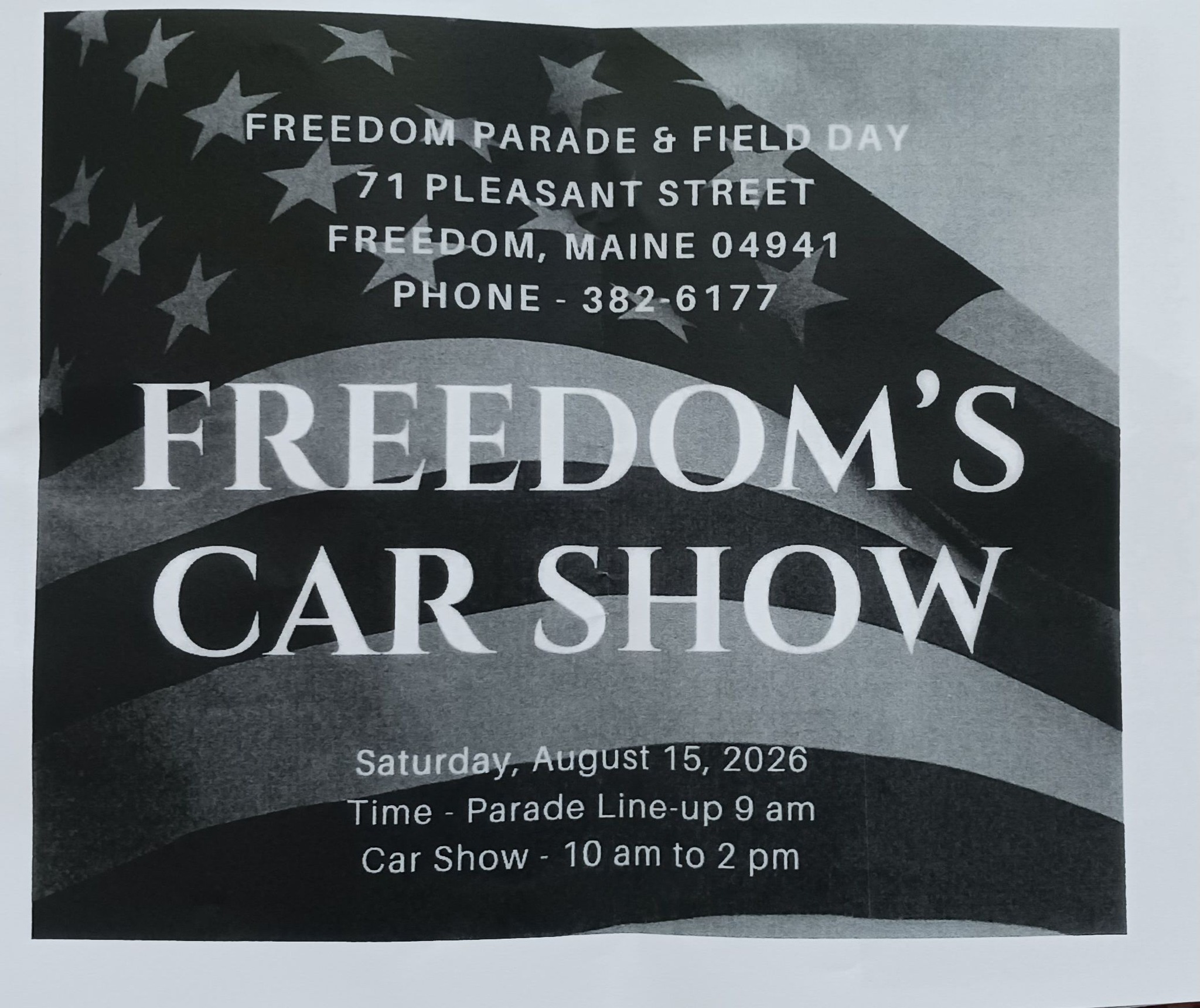 Freedom's Car Show event at 71 Pleasant Street in Freedom, ME on August 15, 2026