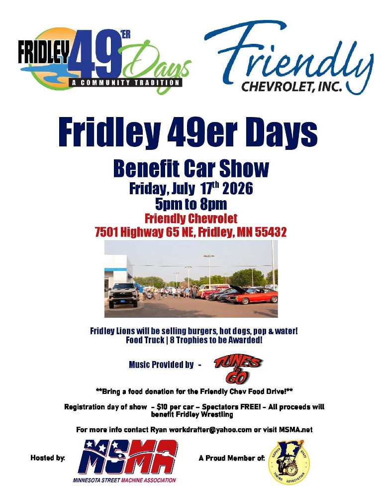 Friendly Chevrolet Fridley 49er Days Benefit Car Show event at Friendly Chevrolet in Fridley, MN on July 17, 2026