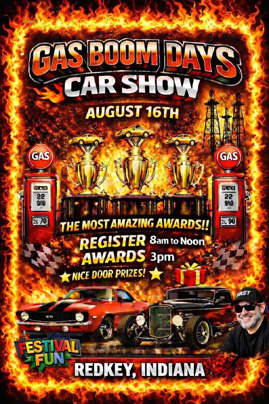 Gas Boom Days Car Show event at Downtown Redkey in Redkey, IN on August 16, 2026