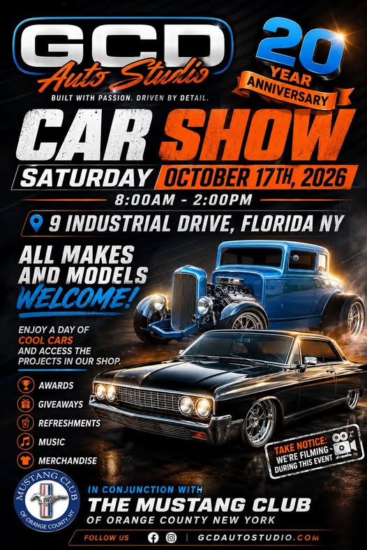 GCD Auto Studio 20 Year Anniversary Car Show event at GCD Auto Studio in Florida, NY on October 17, 2026