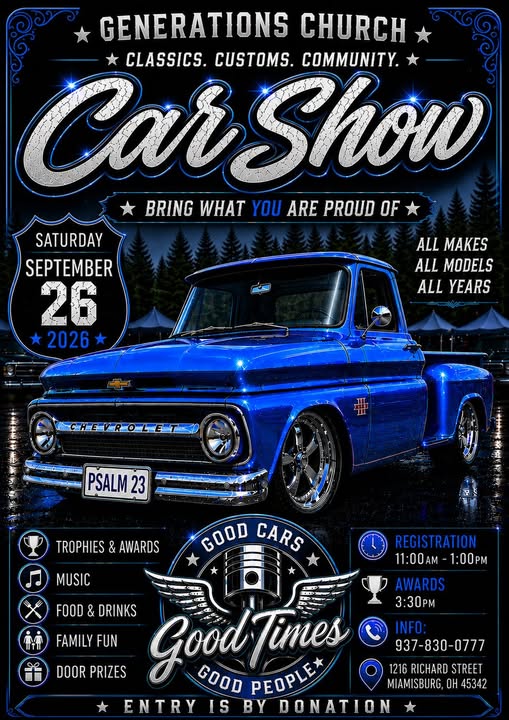 Generations Church Car Show event at Generations Church in Miamisburg, OH on September 26, 2026