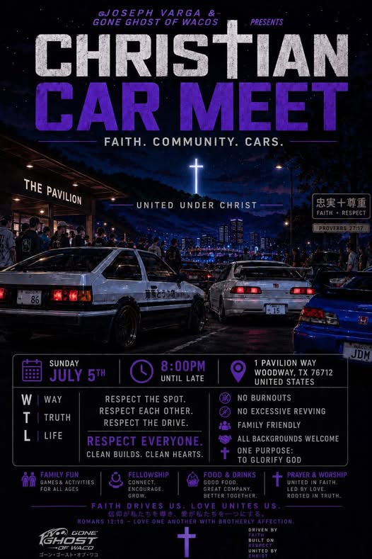 Ghost of Waco Christian Car Meet event at The Pavilion in Woodway, TX on July 5, 2026