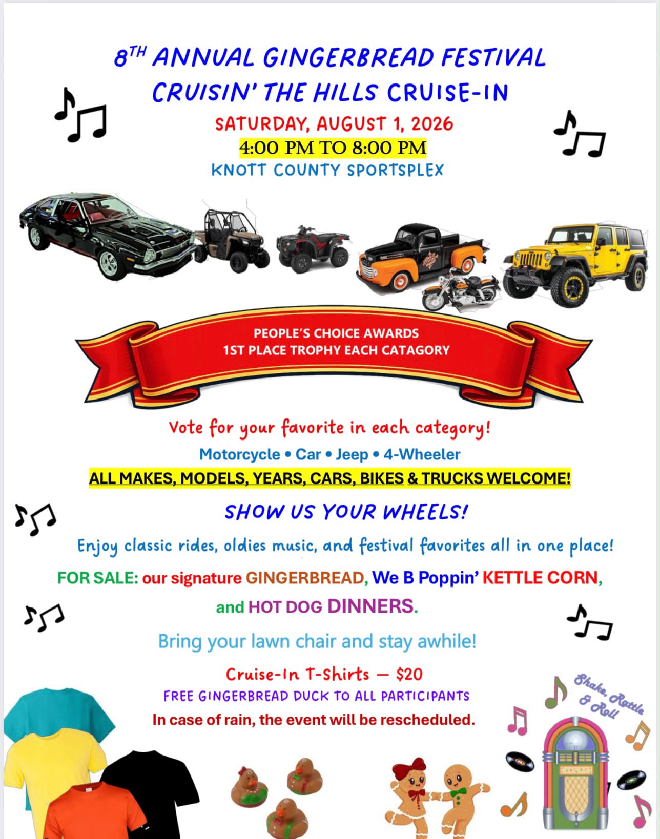 Gingerbread Festival Cruisin' the Hills Cruise-In event at Knott County Sports Plex in Hindman, KY on August 1, 2026