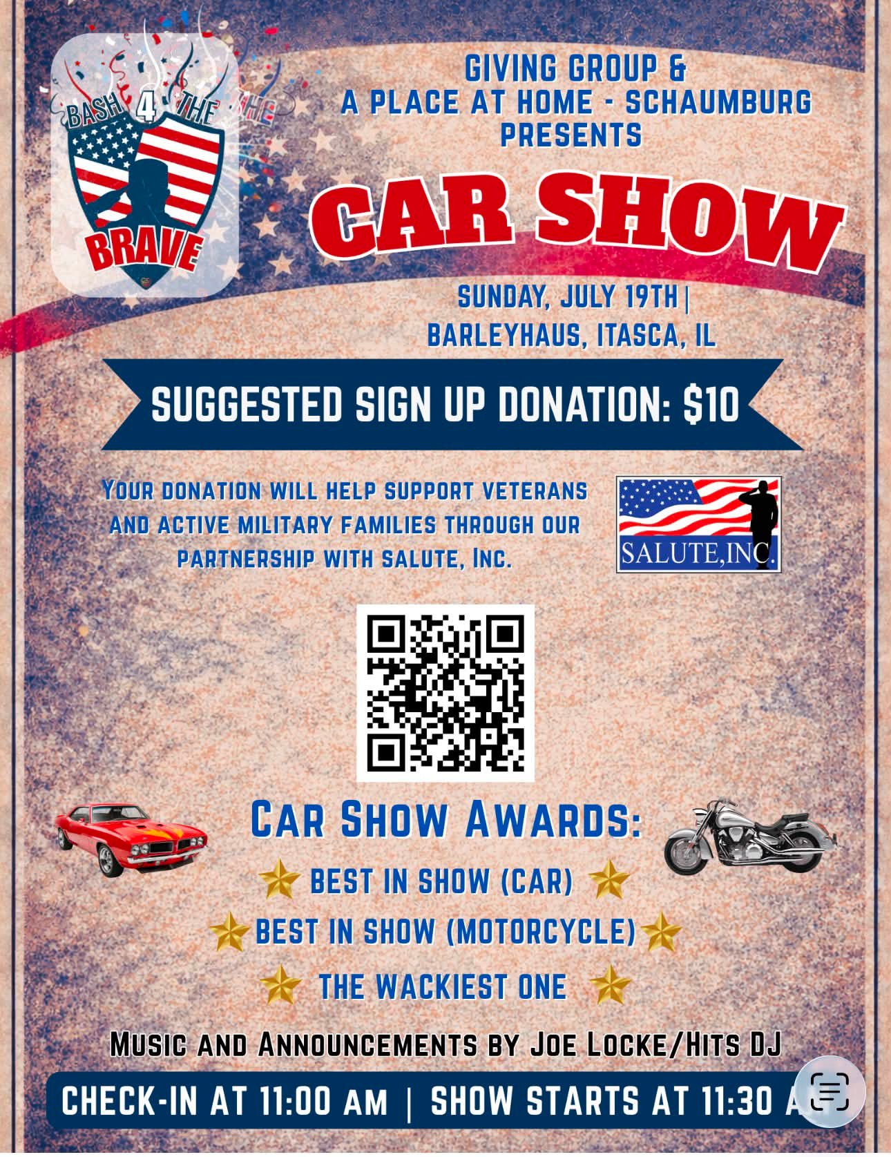 Giving Group & a Place at Home Schaumburg Bash for the Brave Car Show event at Barleyhaus in Itasca, IL on July 19, 2026