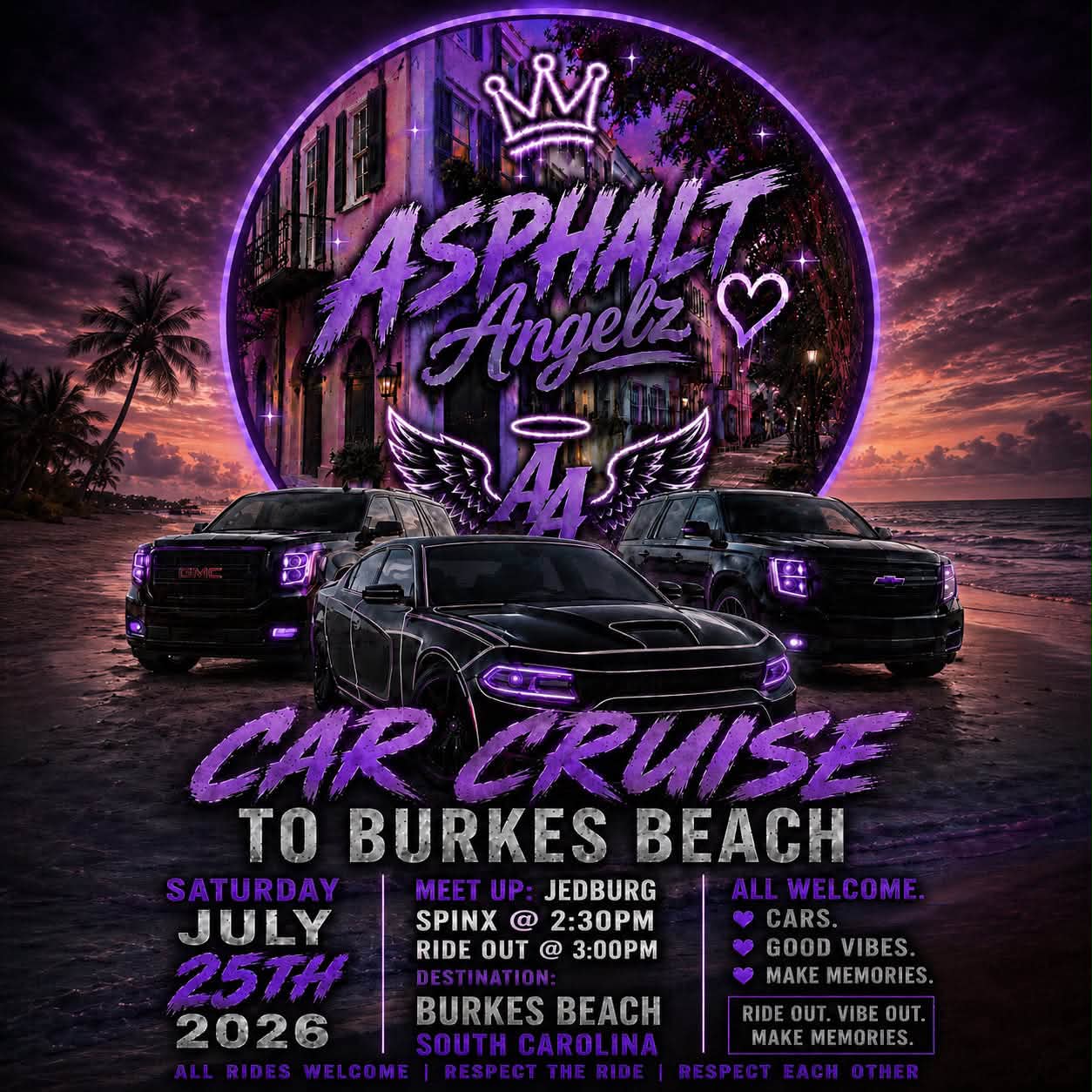 GMC Asphalt Angelz Car Cruise to Burkes Beach event at Jedburg Spinx in Jedburg, SC on July 25, 2026