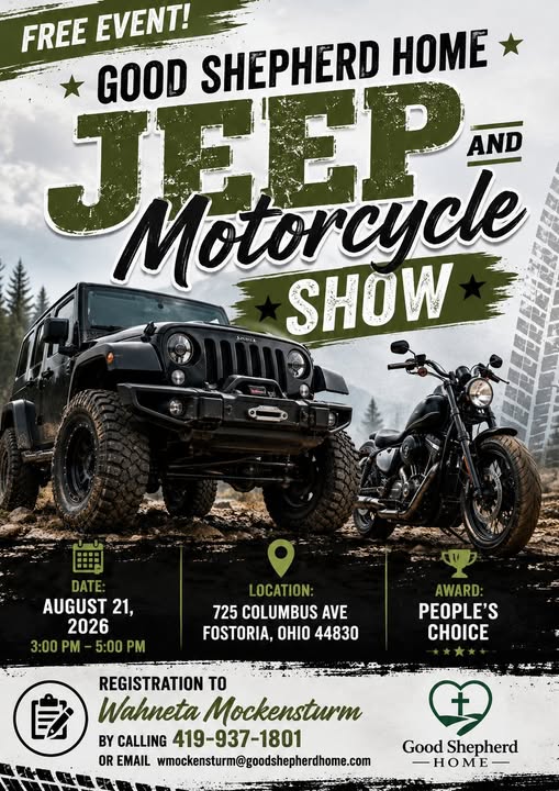 Good Shepherd Home Jeep and Motorcycle Show event at Good Shepherd Home in Fostoria, OH on August 21, 2026