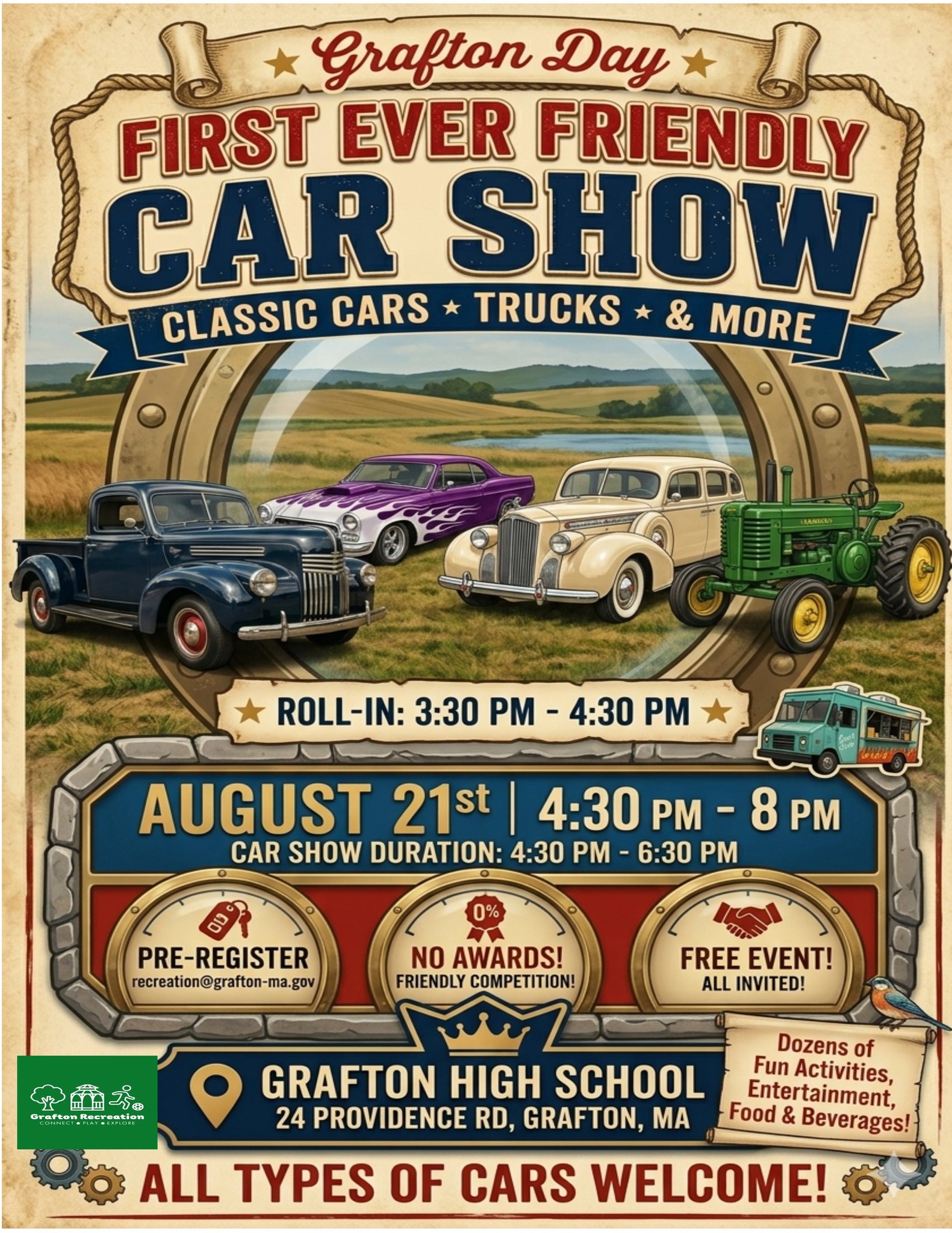 Grafton Day Car Show event at Grafton High School in Grafton, MA on August 21, 2026
