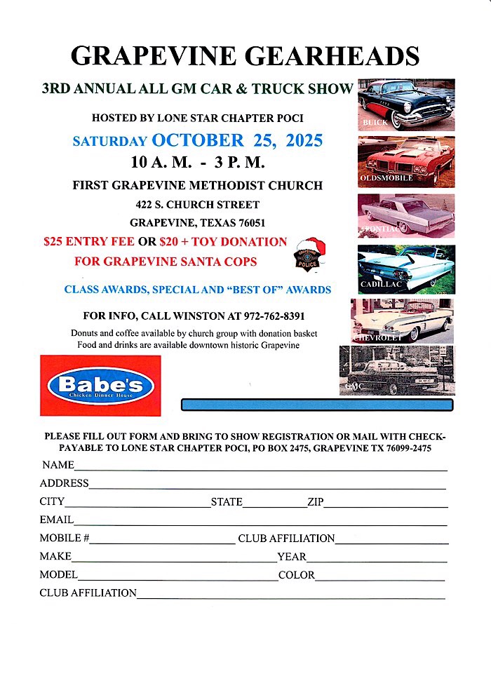 Grapevine Gearheads 3rd Annual All GM Car & Truck Show car show in Grapevine, TX