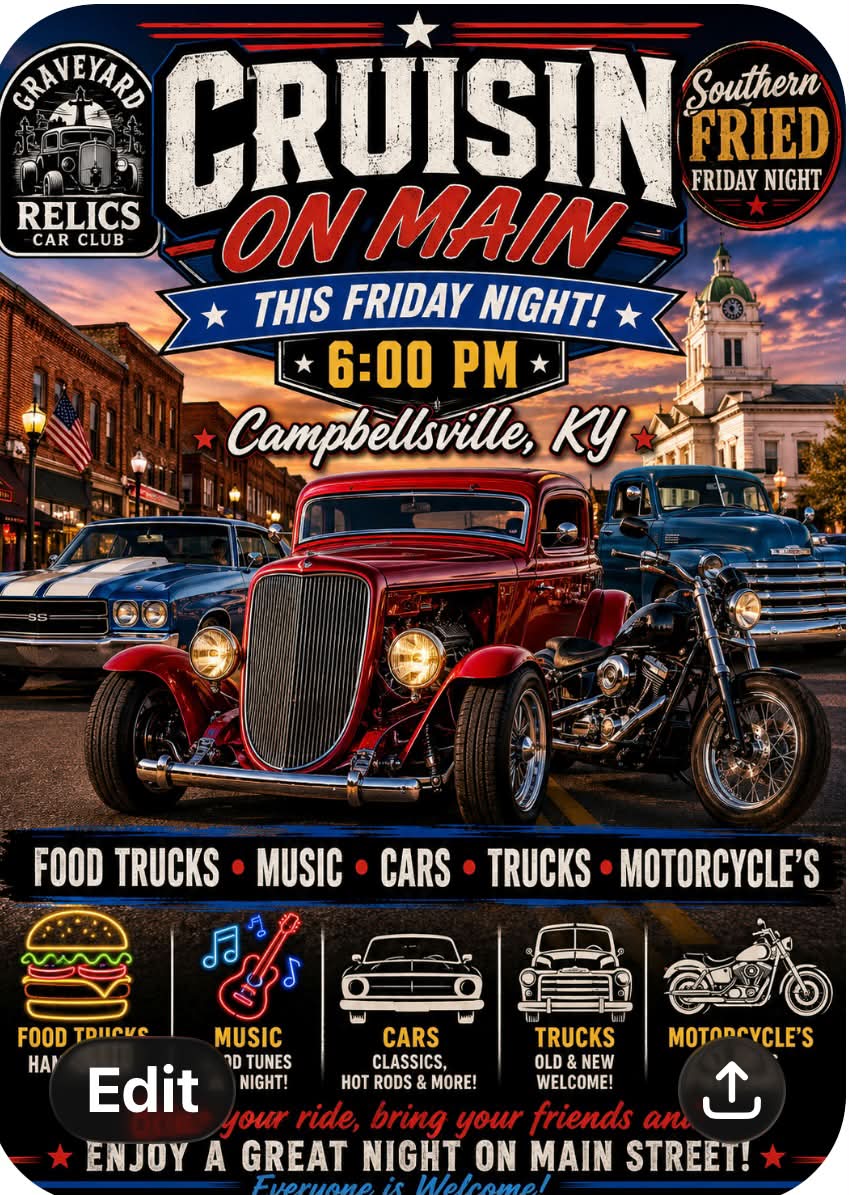 Graveyard Relics Car Club Southern Cruisine on Main event at Main Street in Campbellsville, KY on July 17, 2026