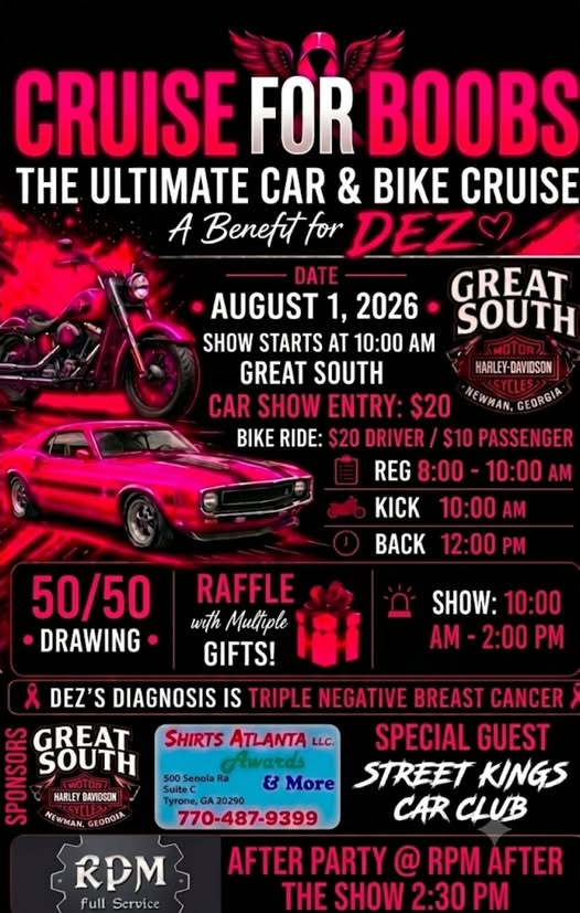 Great South Harley-Davidson Cruise for Boobs event at Great South Harley-Davidson in Tyrone, GA on August 1, 2026