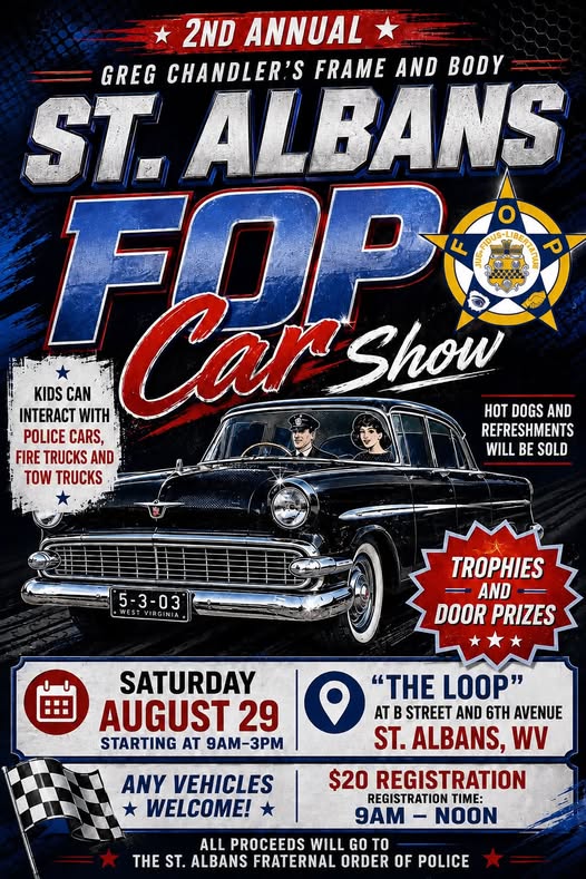 Greg Chandler's Frame and Body 2nd Annual St. Albans Car Show for Kids event at The Loop in St. Albans, WV on August 29, 2026