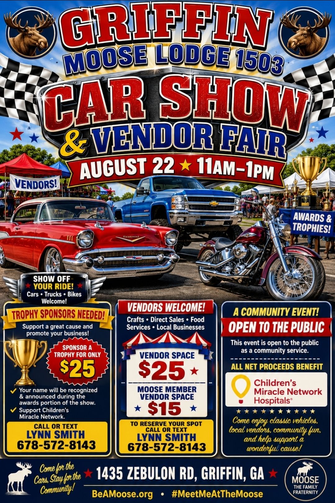 Griffin Moose Lodge 1503 Car Show & Vendor Fair event at Griffin Moose Lodge 1503 in Griffin, GA on August 22, 2026