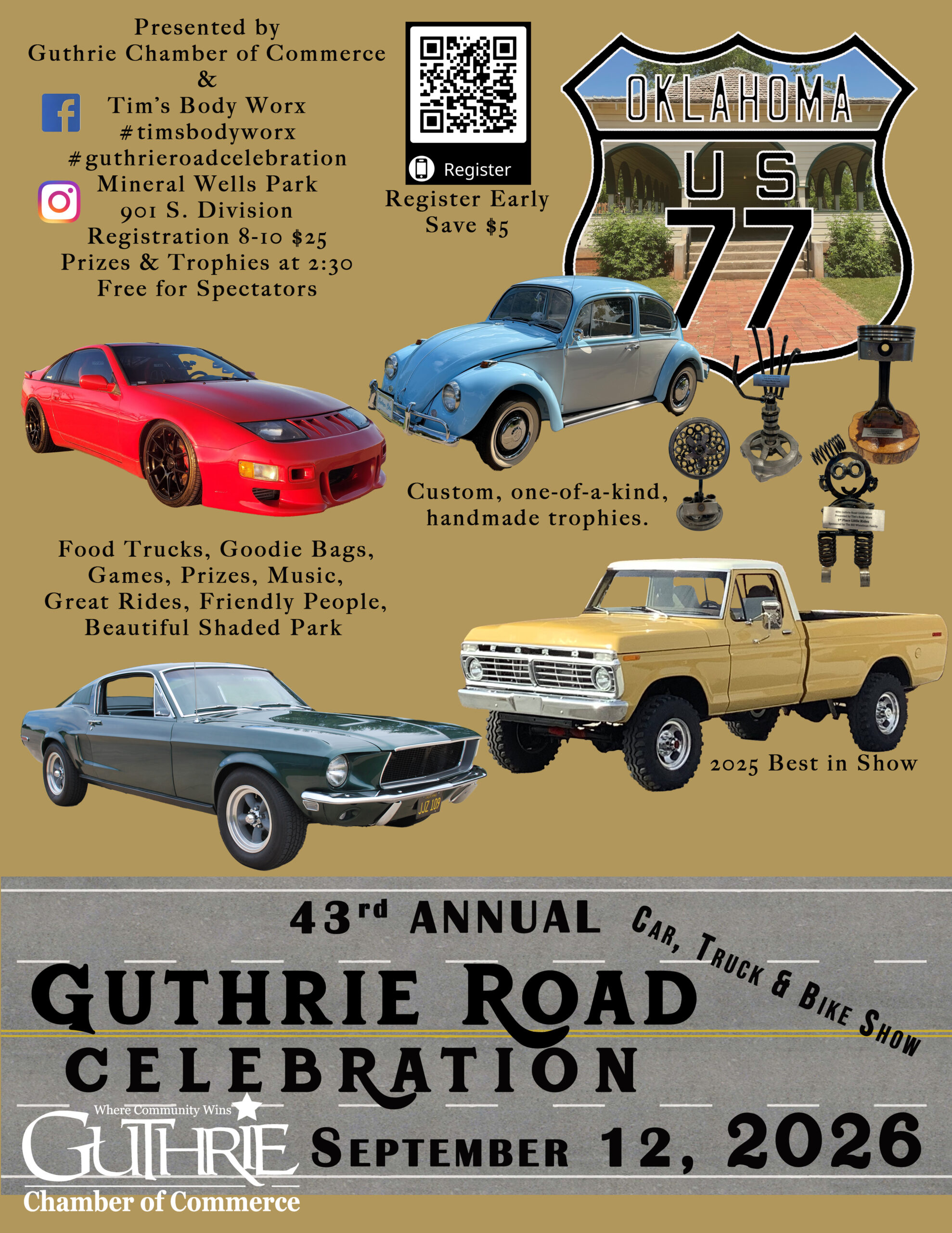 Guthrie Chamber of Commerce 43rd Annual Guthrie Road Celebration Car, Truck & Bike Show event at Mineral Wells Park in Guthrie, OK on September 12, 2026