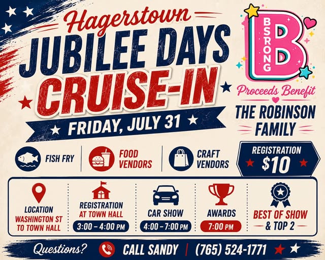Hagerstown Jubilee Days Cruise-In event at Town Hall in Hagerstown, IN on July 31, 2026