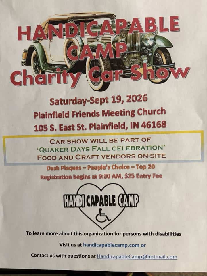 Handicapable Camp Charity Car Show event at Plainfield Friends Meeting Church in Plainfield, IN on September 19, 2026