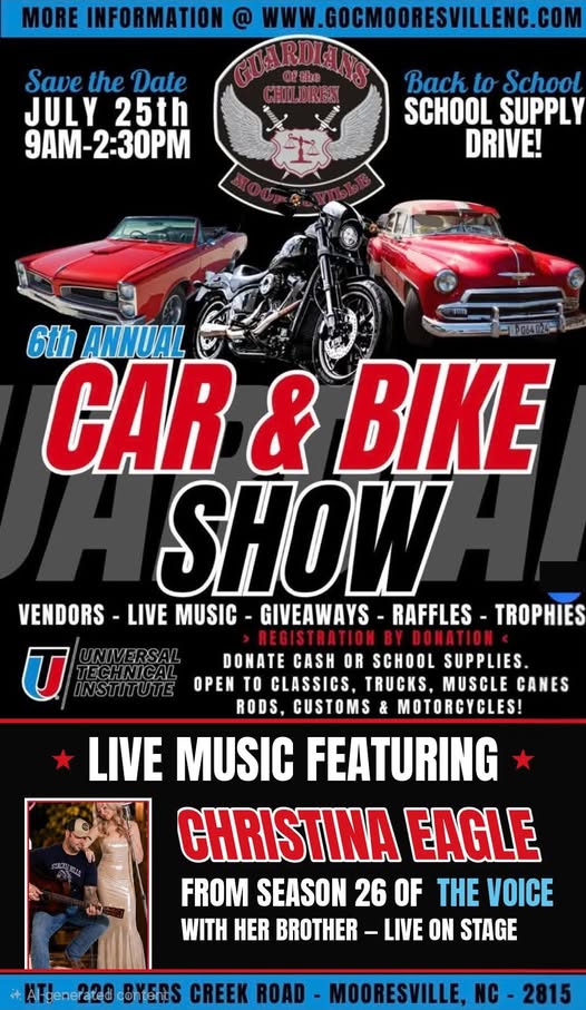 Hardlins Back to School 6th Annual Car & Bike Show event at Universal Technical Institute in Mooresville, NC on July 25, 2026