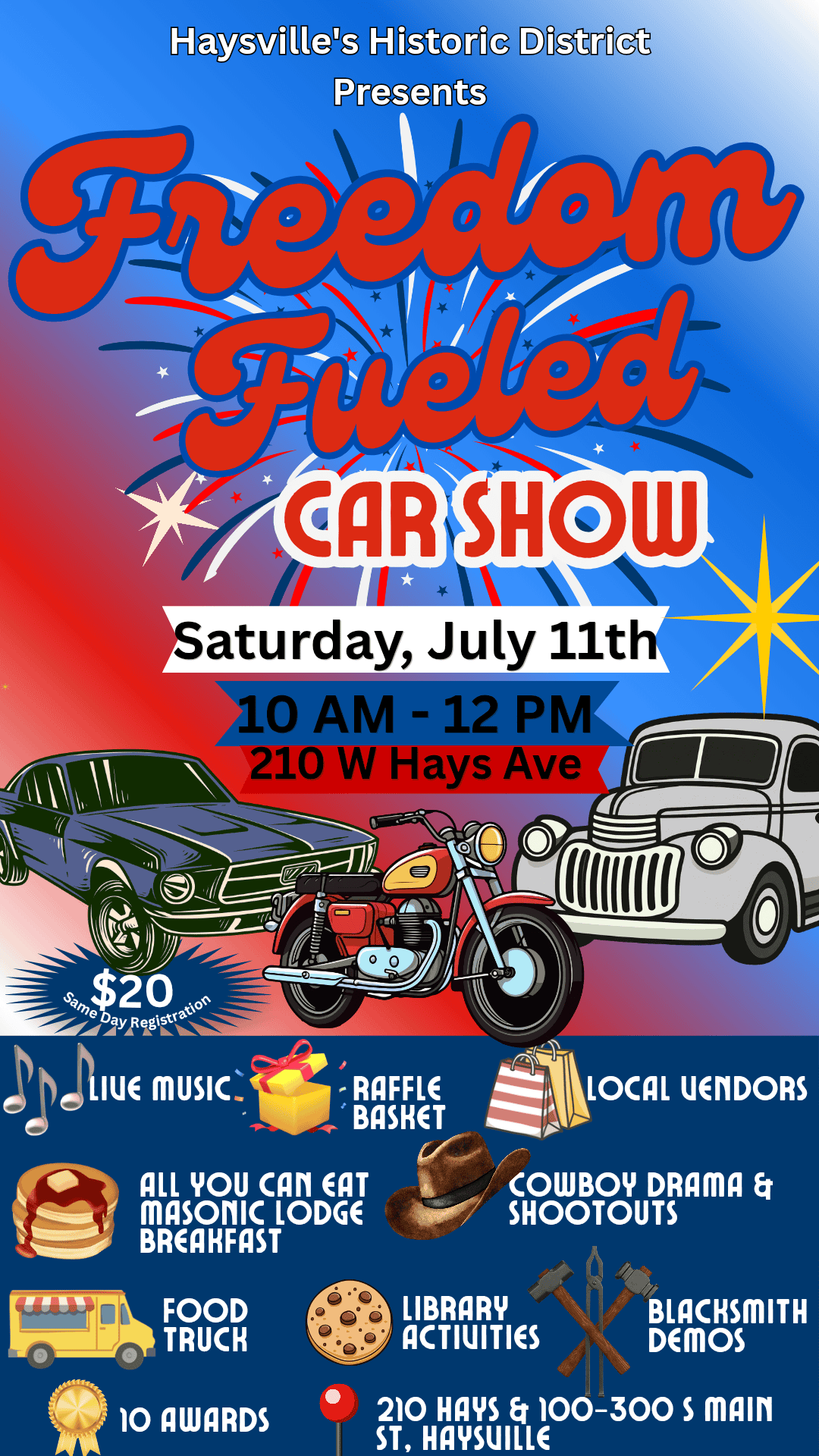 Haysville's Historic District Freedom Fueled Car Show event at Haysville's Historic District in Haysville, KS on July 11, 2026