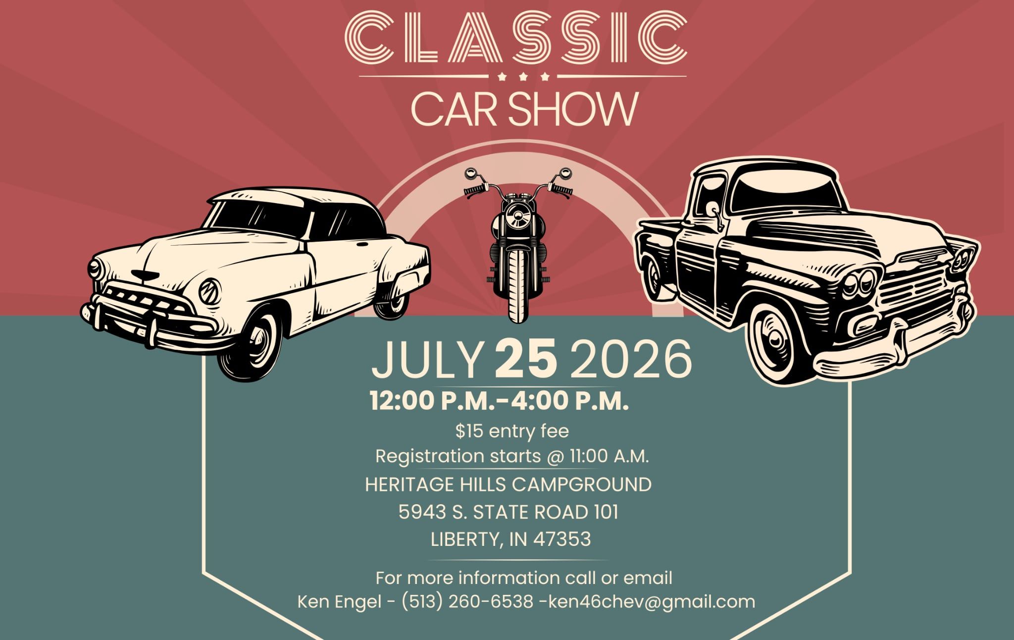 Heritage Hills Campground Classic Car Show event at Heritage Hills Campground in Liberty, IN on July 25, 2026