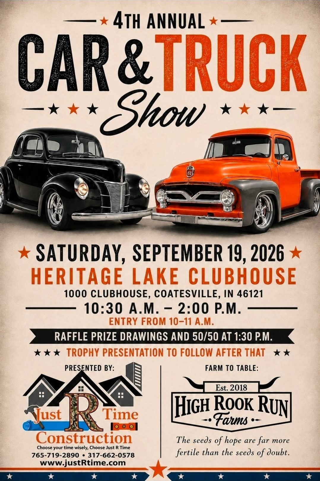 Heritage Lake Clubhouse 4th Annual Car & Truck Show event at Heritage Lake Clubhouse in Coatesville, IN on September 19, 2026