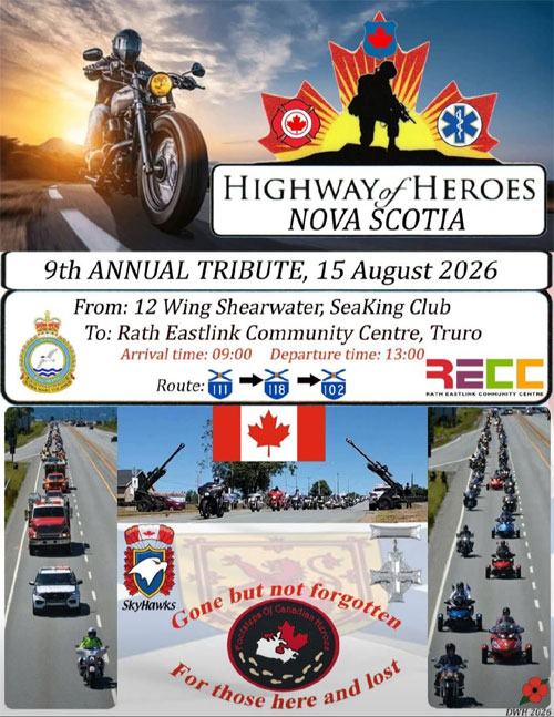 Highway of Heroes Nova Scotia Tribute event at 12 Wing Shearwater SeaKing Club in Shearwater, NS on August 15, 2026