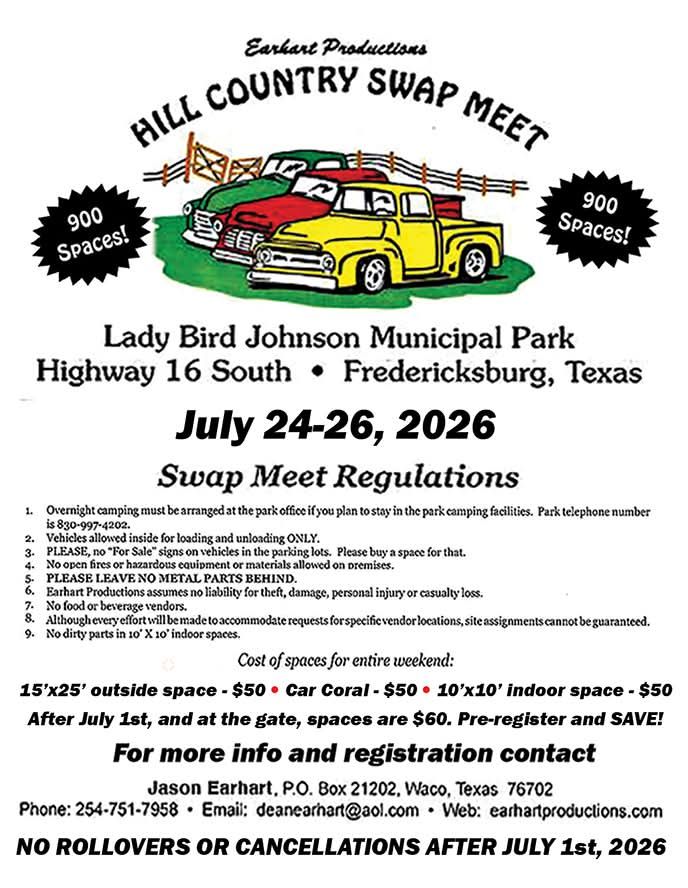 Hill Country Swap Meet event at Lady Bird Johnson Municipal Park in Fredericksburg, TX on July 24, 2026