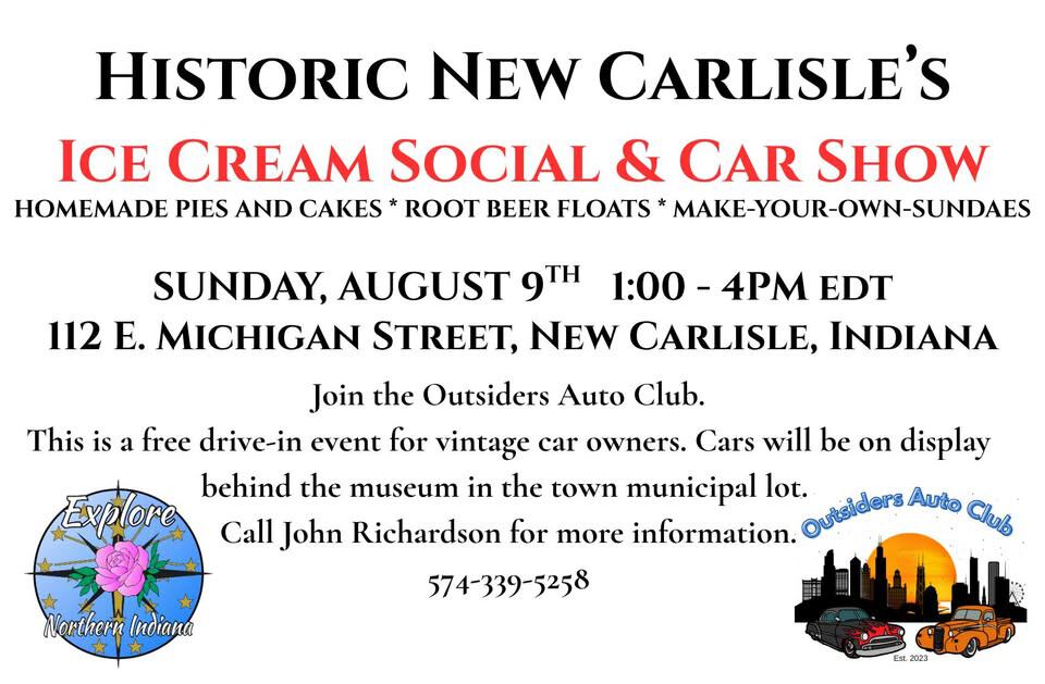 Historic New Carlisle's Ice Cream Social & Car Show event at New Carlisle Municipal Lot in New Carlisle, IN on August 9, 2026