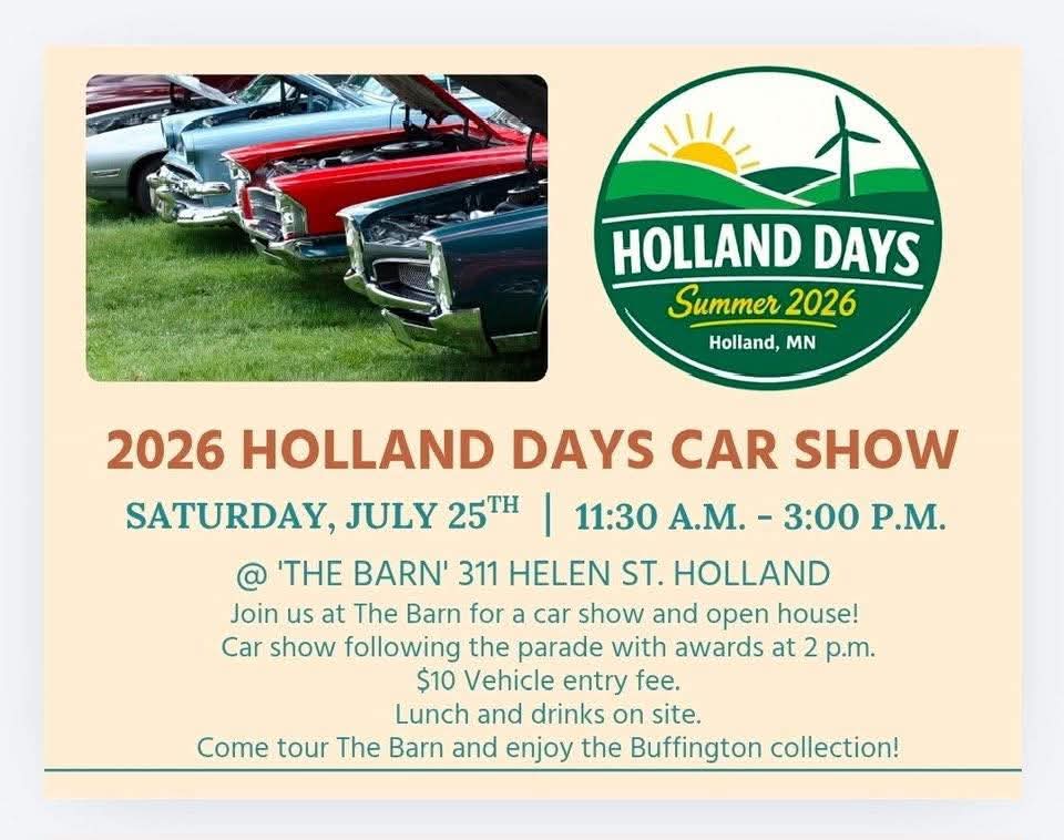 Holland Days Car Show event at The Barn in Holland, MN on July 25, 2026