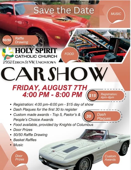 Holy Spirit Catholic Church Car Show event at Holy Spirit Catholic Church in Uniontown, OH on August 7, 2026