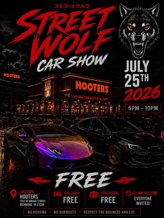 Hooters Richmond Wolf Car Show event at Hooters in Richmond, VA on July 25, 2026