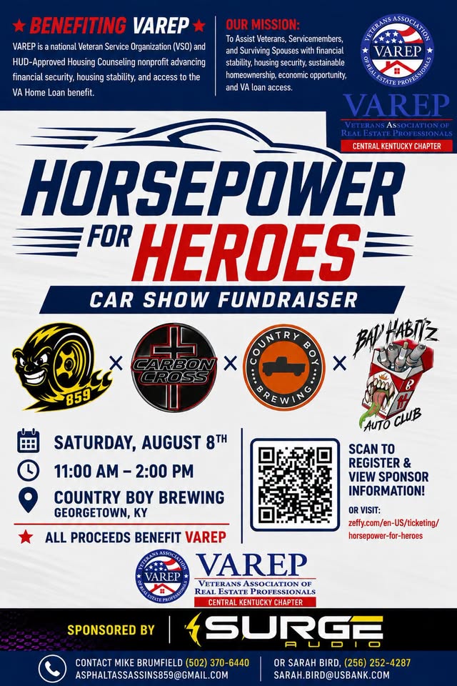 Horsepower for Heroes Car Show event at Country Boy Brewing Georgetown Taproom in Georgetown, KY on August 8, 2026