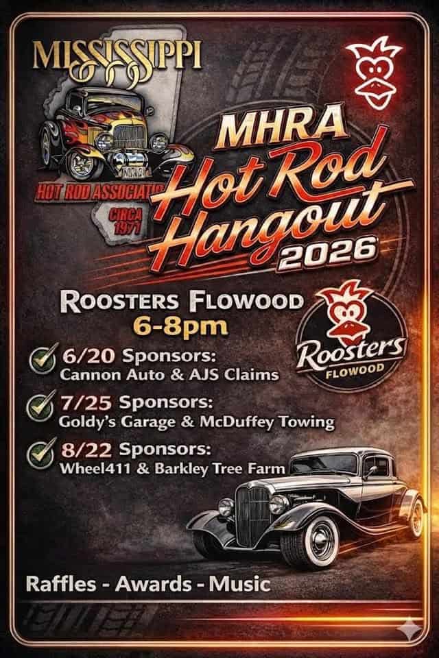 Hot Rod Hangout #2 Cruise in event at Rooster's in Flowood, MS on July 25, 2026