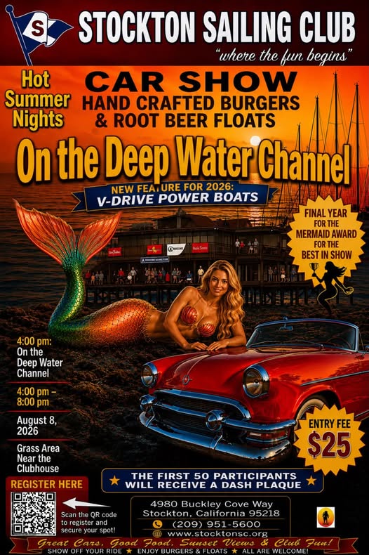 Hot Summer Nights Car Show event at Stockton Sailing Club in Stockton, CA on August 8, 2026