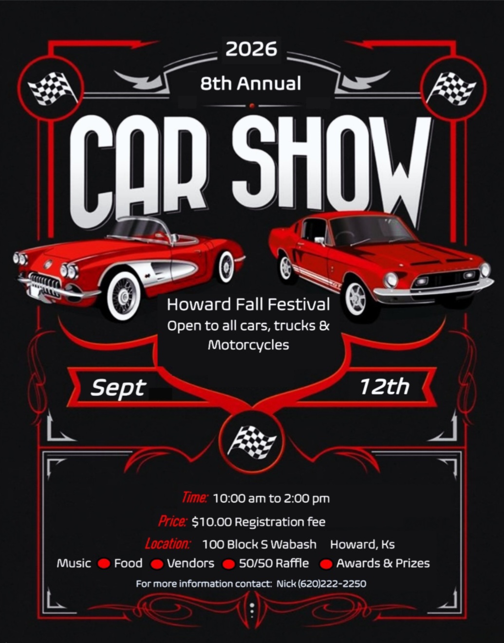 Howard Fall Festival 8th Annual Car Show event at 100 Block S Wabash in Howard, KS on September 12, 2026