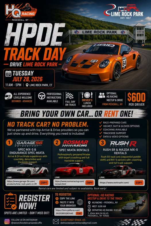 HQ Racing HPDE Track Day at Lime Rock Park event at Lime Rock Park in Lakeville, CT on July 28, 2026