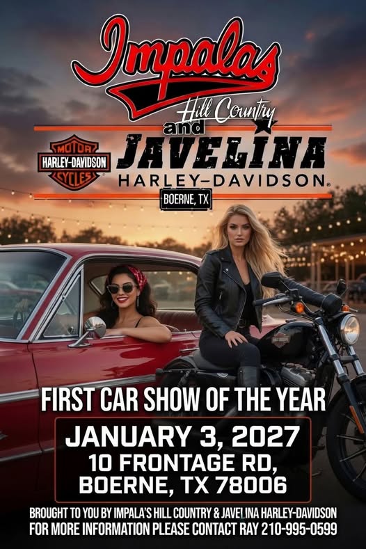Impalas Hill Country Car Show event at Javelina Harley-Davidson in Boerne, TX on August 1, 2026