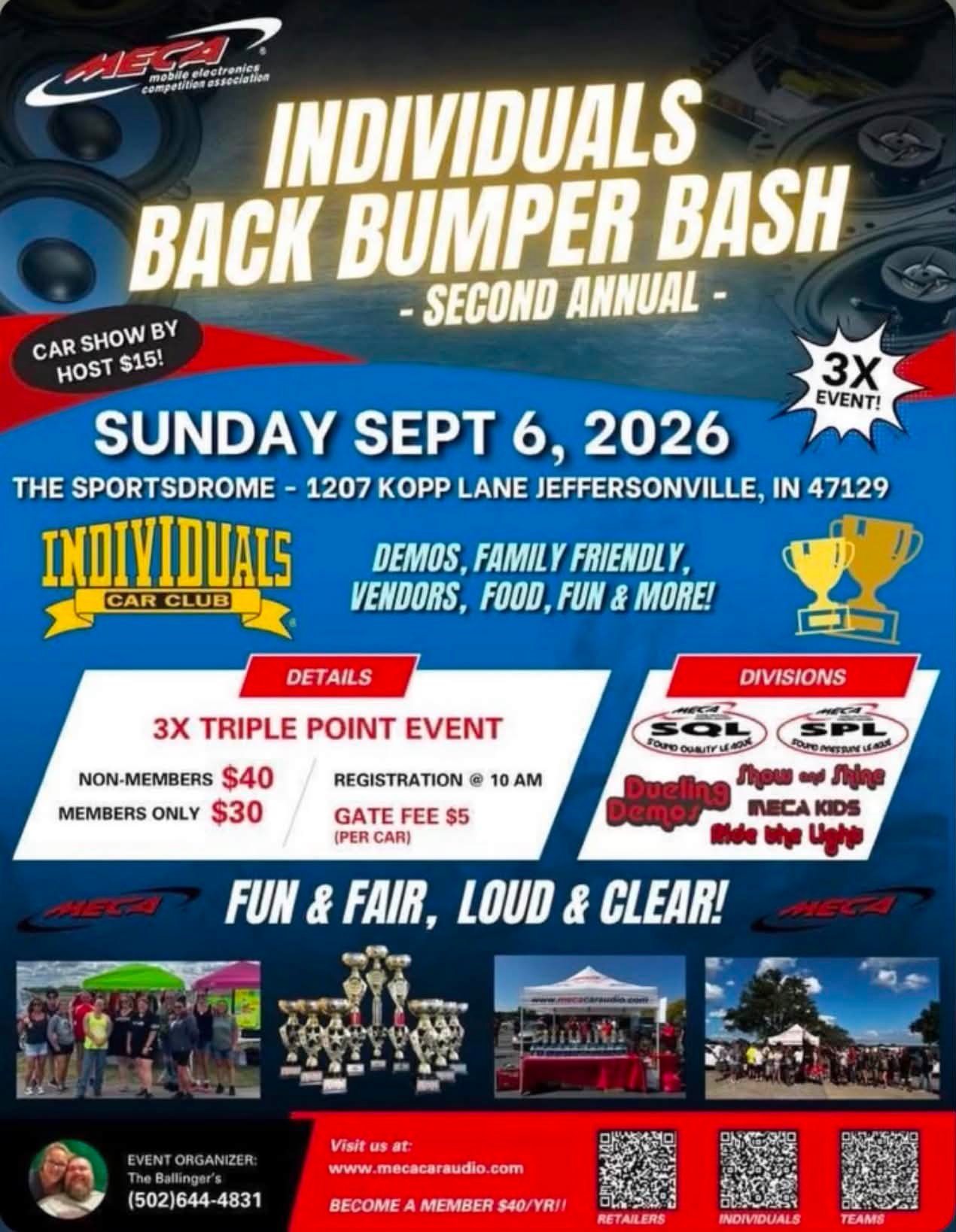 Individuals Back Bumper Bash Second Annual Car Show event at The Sportsdrome in Jeffersonville, IN on September 6, 2026